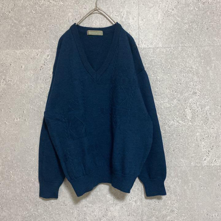 90s Vintage ネイビー ニット 古着 Vネック メンズ L 個性派 メルカリ 90s Vintage ネイビー ニット 古着 Vネック メンズ L 個性派 メルカリ
