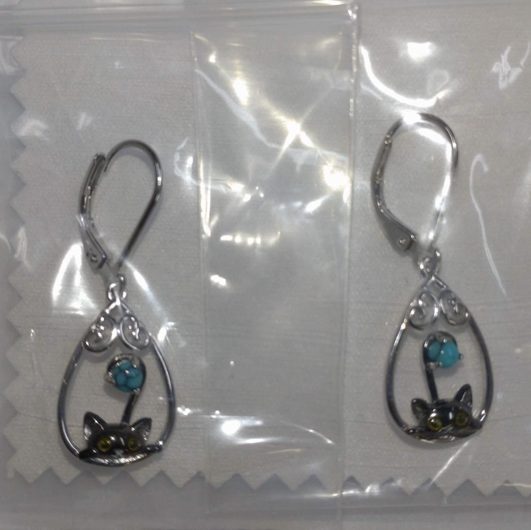 ピアス ターコイズ シルバー925 金属アレルギー対応 フックピアス 黒猫 画像9