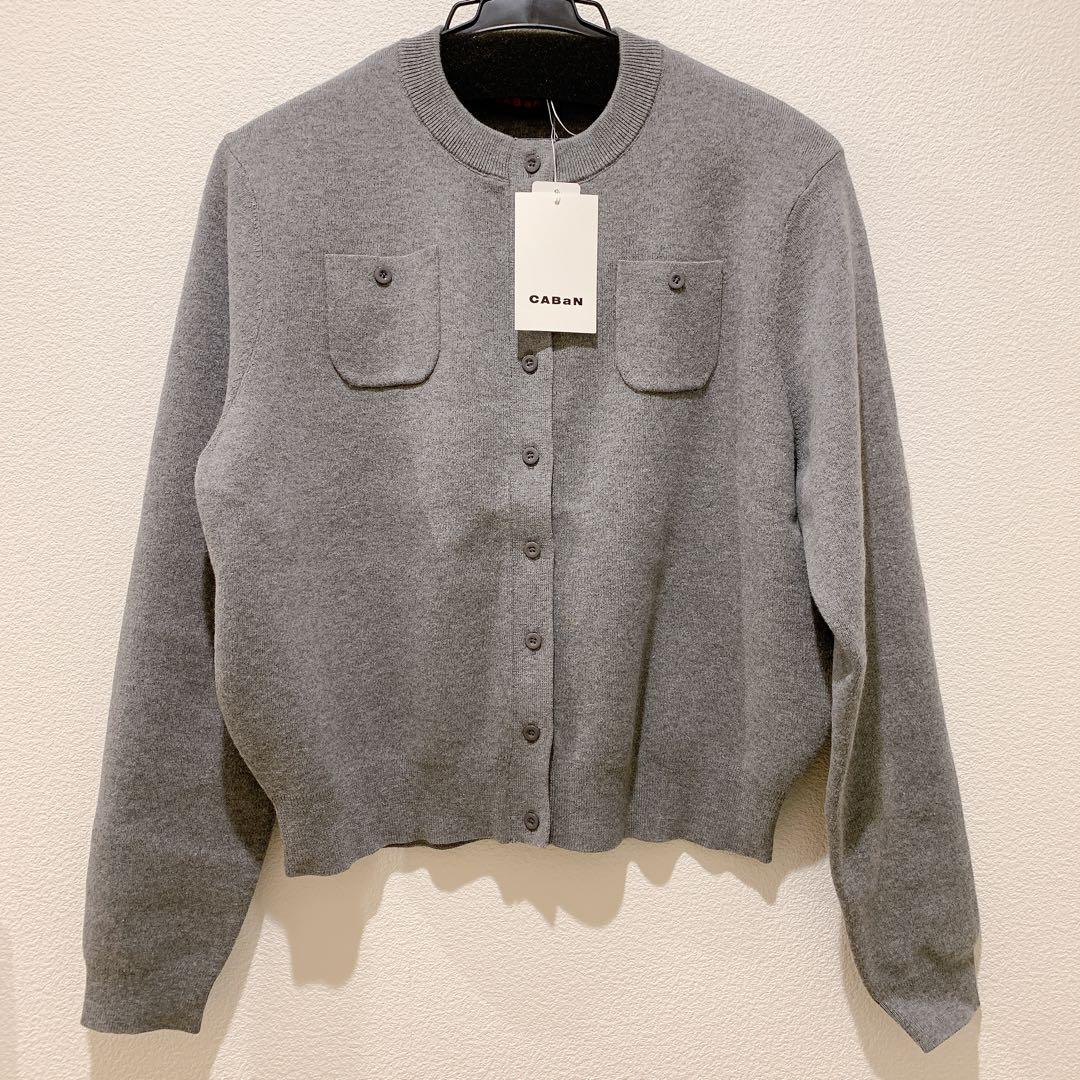 CABaNコットンカシミヤクルーネックカーディガン　ライトグレー　S CABaN コットンカシミヤ クルーネックカーディガン | CABaN