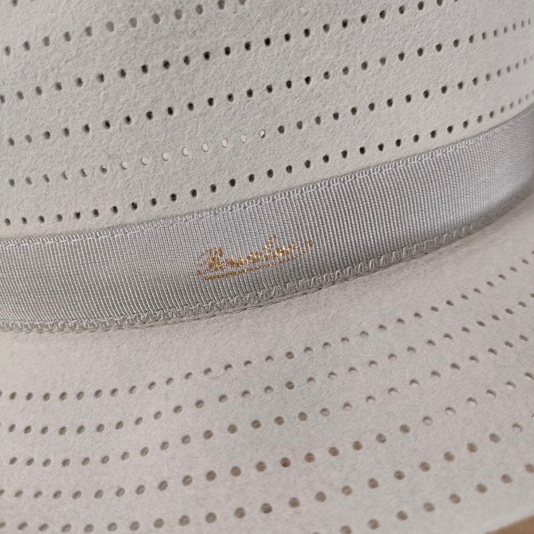 【美品】 ボルサリーノ サマーパンチングフェルトハット ライトグレー 【美品】 ボルサリーノ サマーパンチングフェルトハット ライトグレー