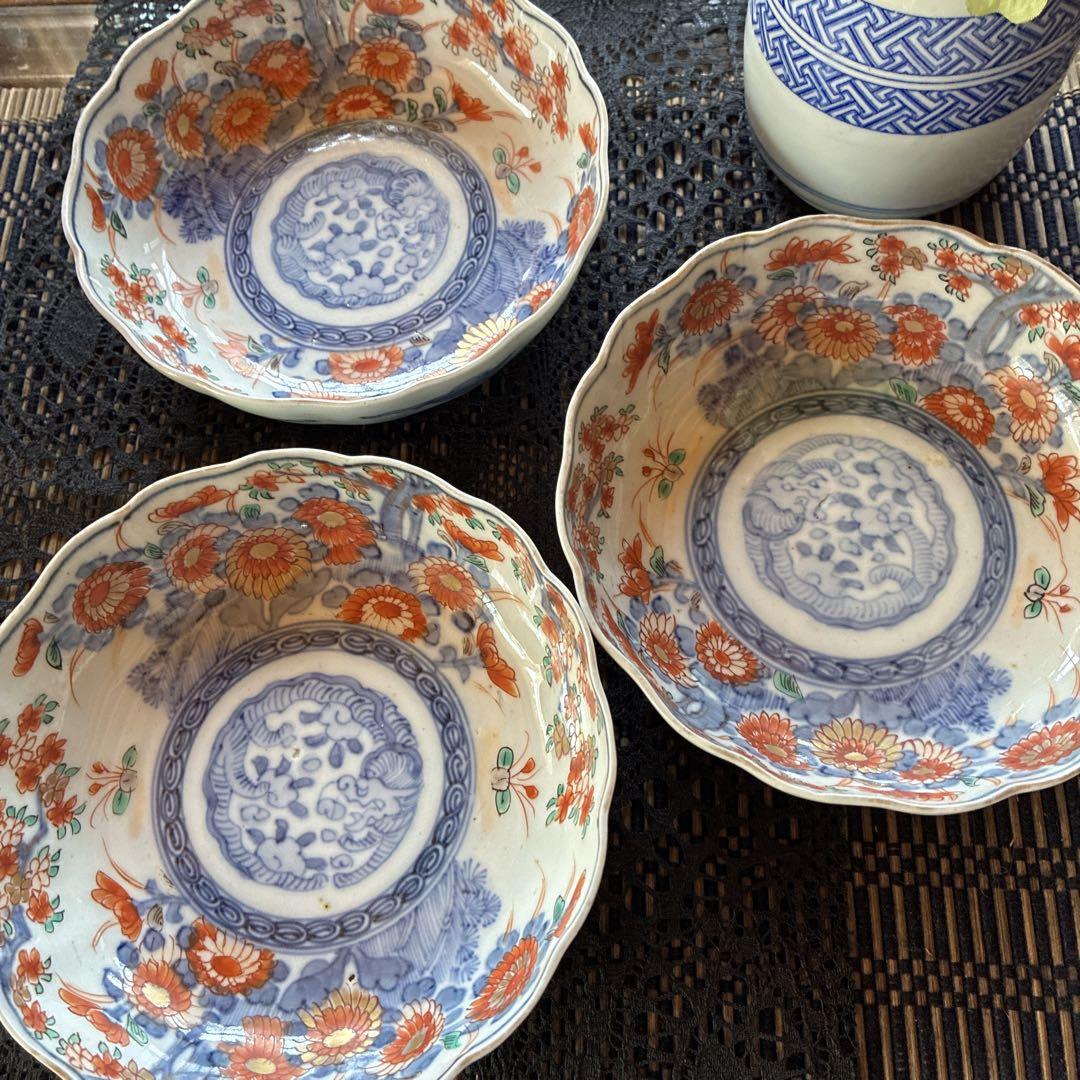 骨董アンティーク器　図柄品良し 古伊万里鱠皿三客