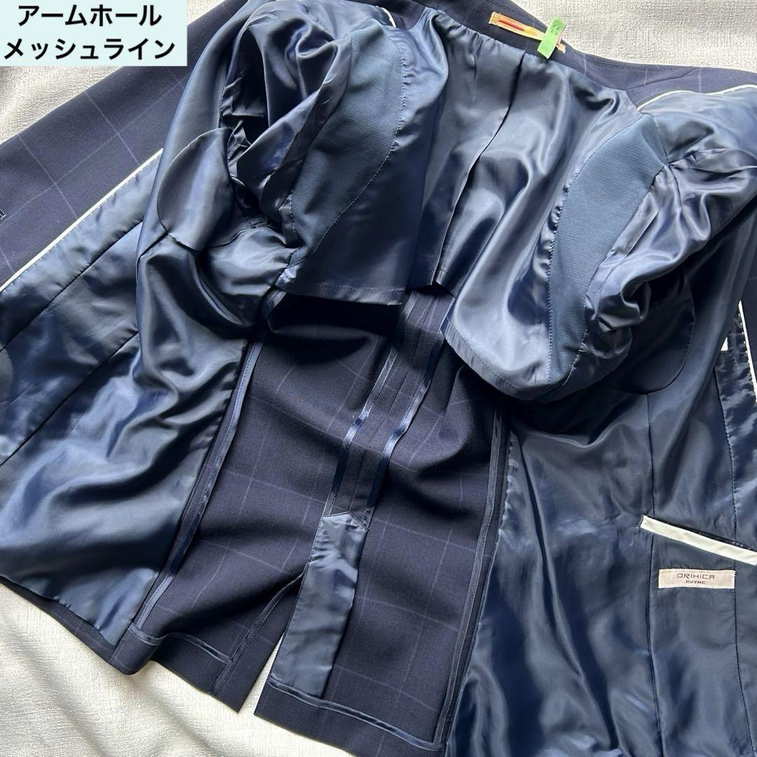ORIHICA美品トラッドウィンドウペンネイビーブルーセットアップパンツスーツ