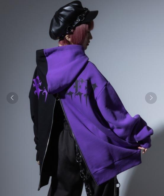 【REFLEM】レフレム バックZIPバイカラーパーカー　黒紫