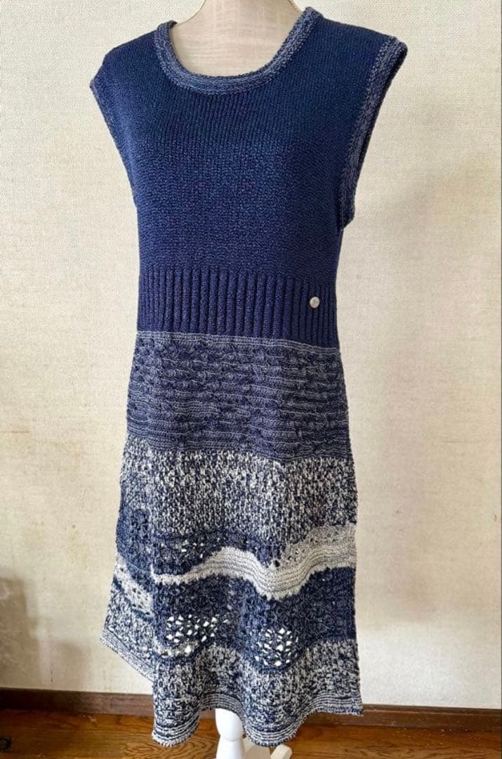 CHANEL シャネル　ノースリーブミニワンピース ネイビーグレー