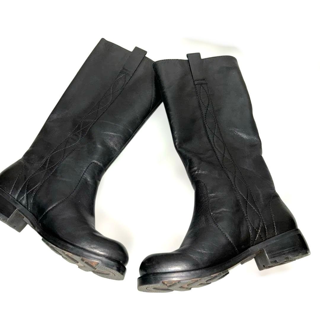 美【サヴァサヴァ】黒ブラックレザー革37ロングブーツ24cm相当ジョッキータイプ 美【サヴァサヴァ】黒ブラックレザー革37ロングブーツ24cm相当ジョッキータイプ