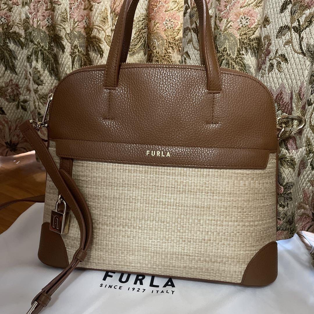FURLA フルラPIPER ラフィア　カゴバック　ハンドバッグ　ショルダー紐付