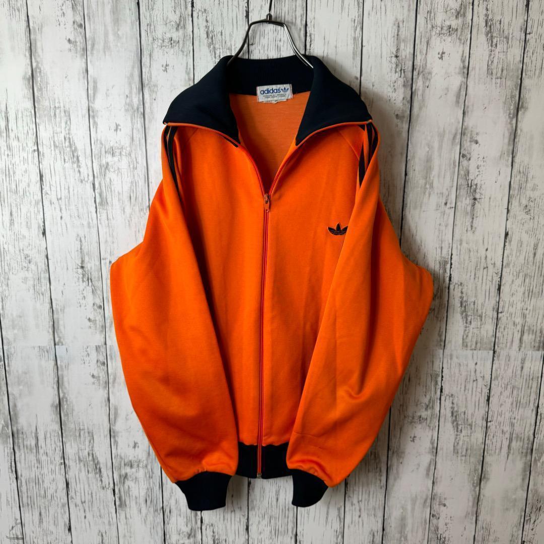 【希少】アディダス デサント ジャージ オレンジ 黒 7号 2XL ワンポイント 希少】アディダス トラックジャケット ジャージ オレンジ 黒 7号