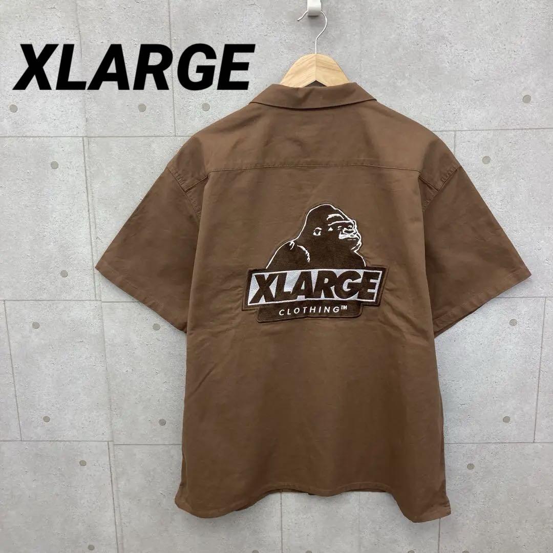 XLARGE エクストララージ ワークシャツ 開襟 刺繍ロゴ メンズ XL 茶