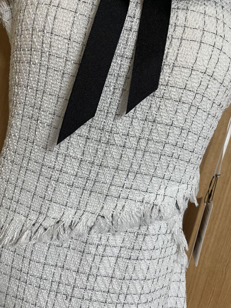 OK2681＊フリンジツイードセミフ ワンピースwhbkM