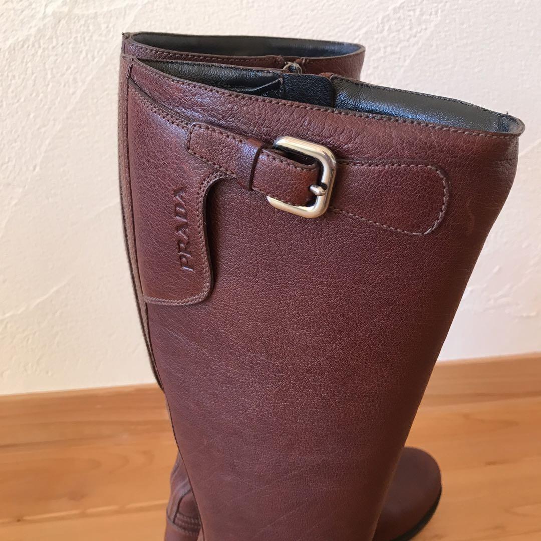 PRADA ブラウン レザー ロングブーツ