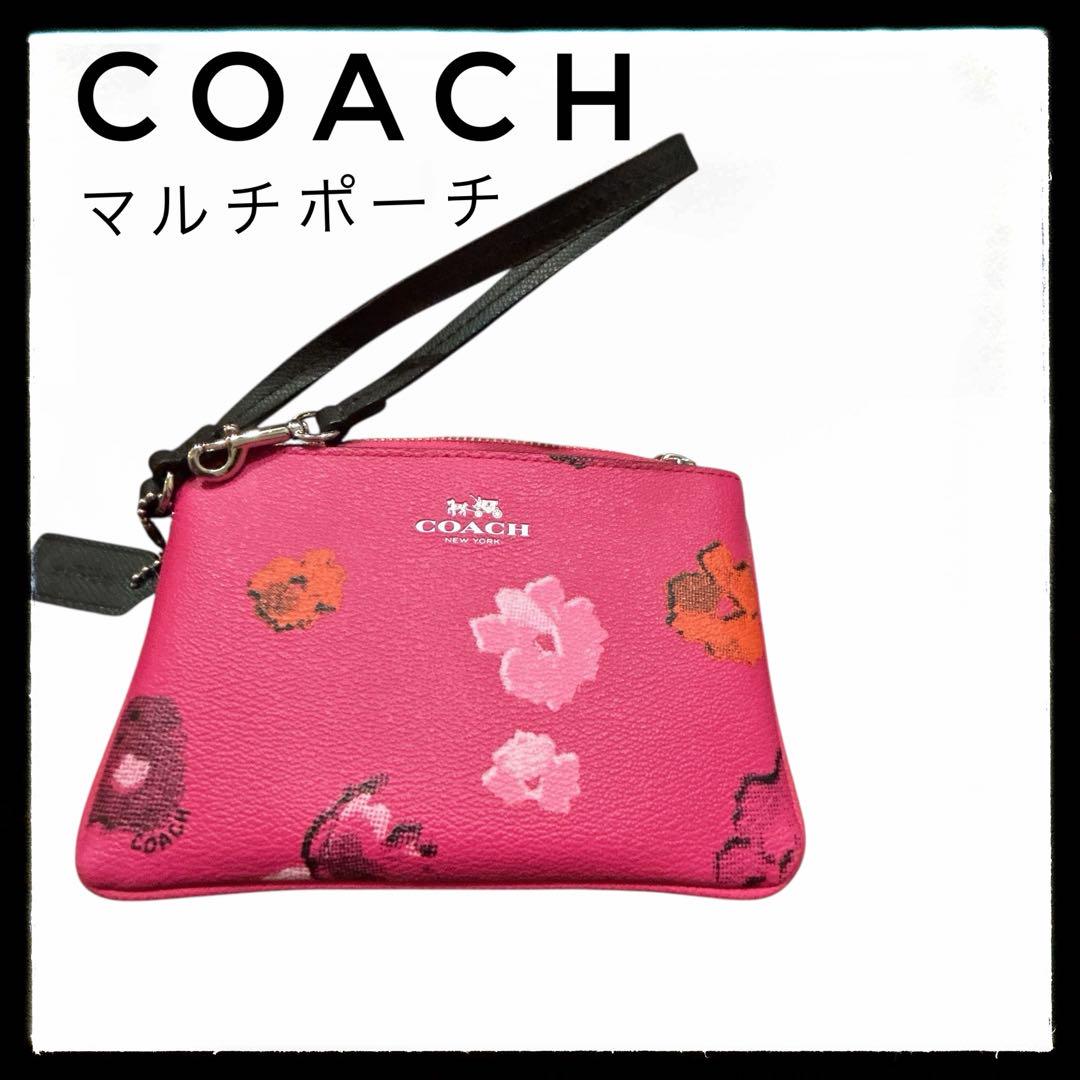 美品★COACH 花の装飾付き　チェーンマルチポーチ　ミニハンドバッグ COACH 花の装飾付き チェーンマルチポーチ ミニハンドバッグ