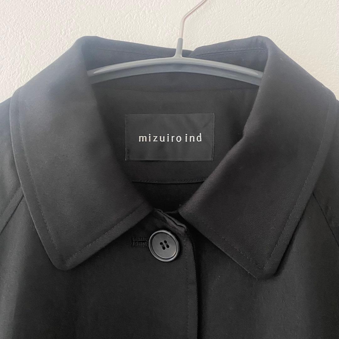定価3.1万 ミズイロインド☾·̩͙ステンカラーコート 配色チェック 日本製ブラック 定価3.1万 ミズイロインド☾·̩͙ステンカラーコート 配色チェック 日本製ブラック