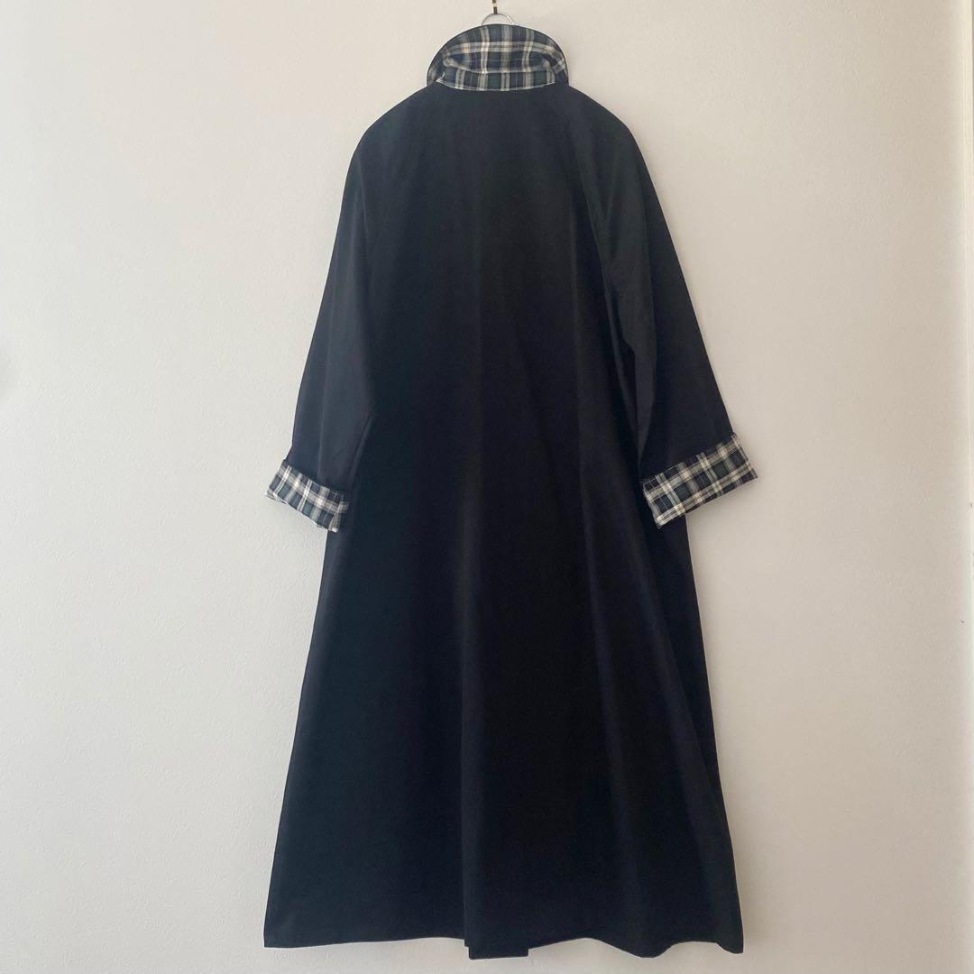 定価3.1万 ミズイロインド☾·̩͙ステンカラーコート 配色チェック 日本製ブラック 定価3.1万 ミズイロインド☾·̩͙ステンカラーコート 配色チェック 日本製ブラック