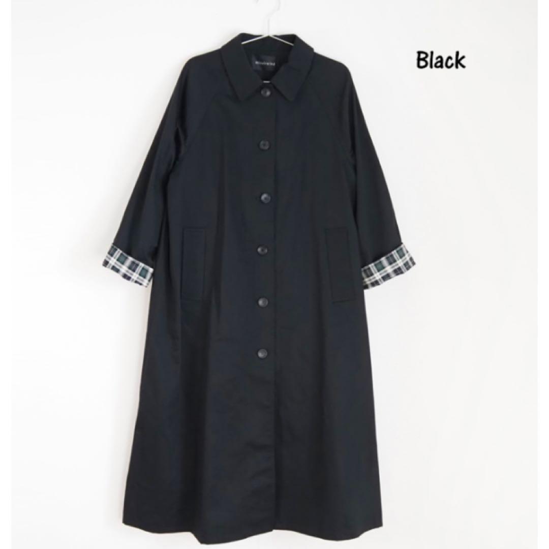 定価3.1万 ミズイロインド☾·̩͙ステンカラーコート 配色チェック 日本製ブラック 定価3.1万 ミズイロインド☾·̩͙ステンカラーコート 配色チェック 日本製ブラック