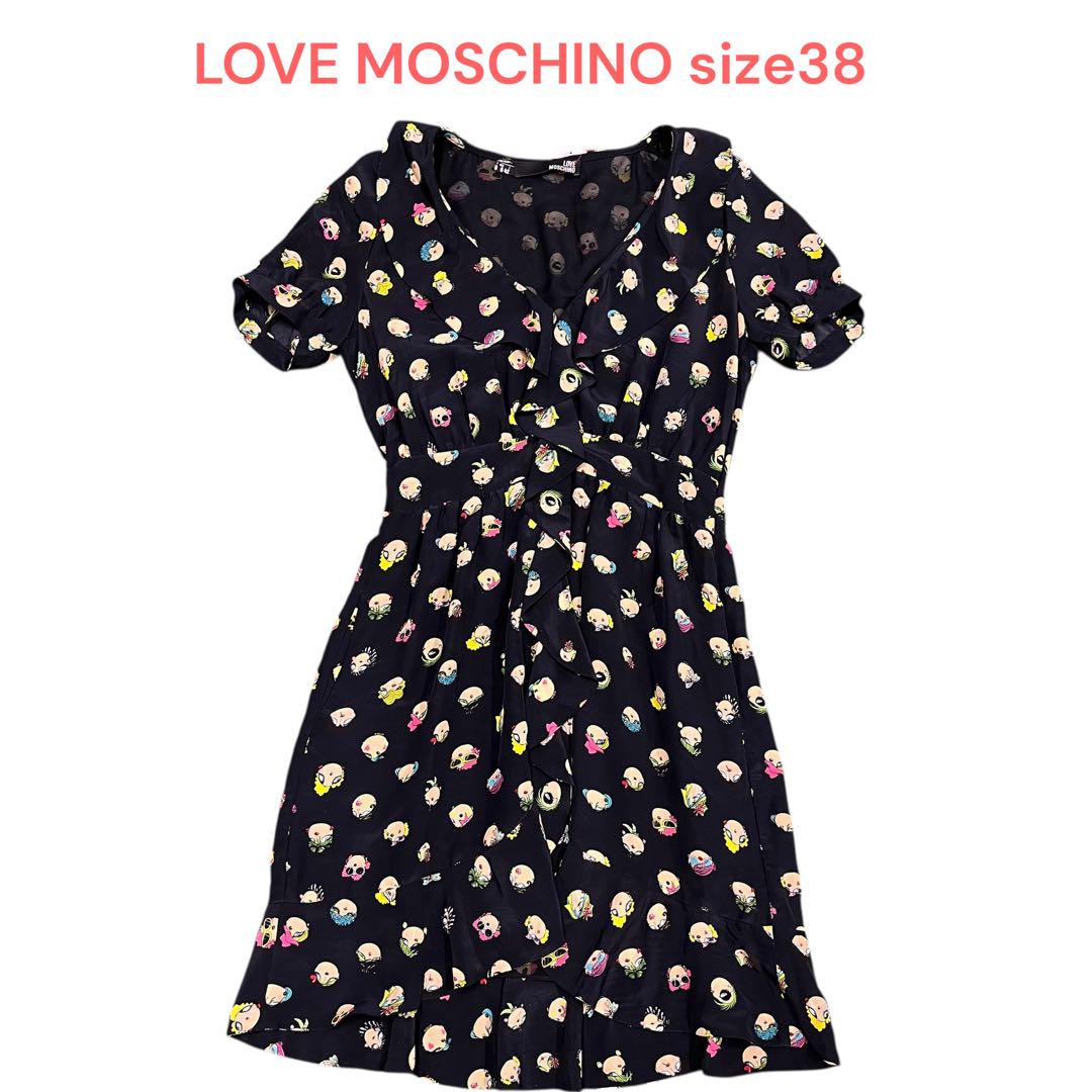 ラブモスキーノMOSCHINO 半袖 フリル 似顔絵 ワンピース黒 size38
