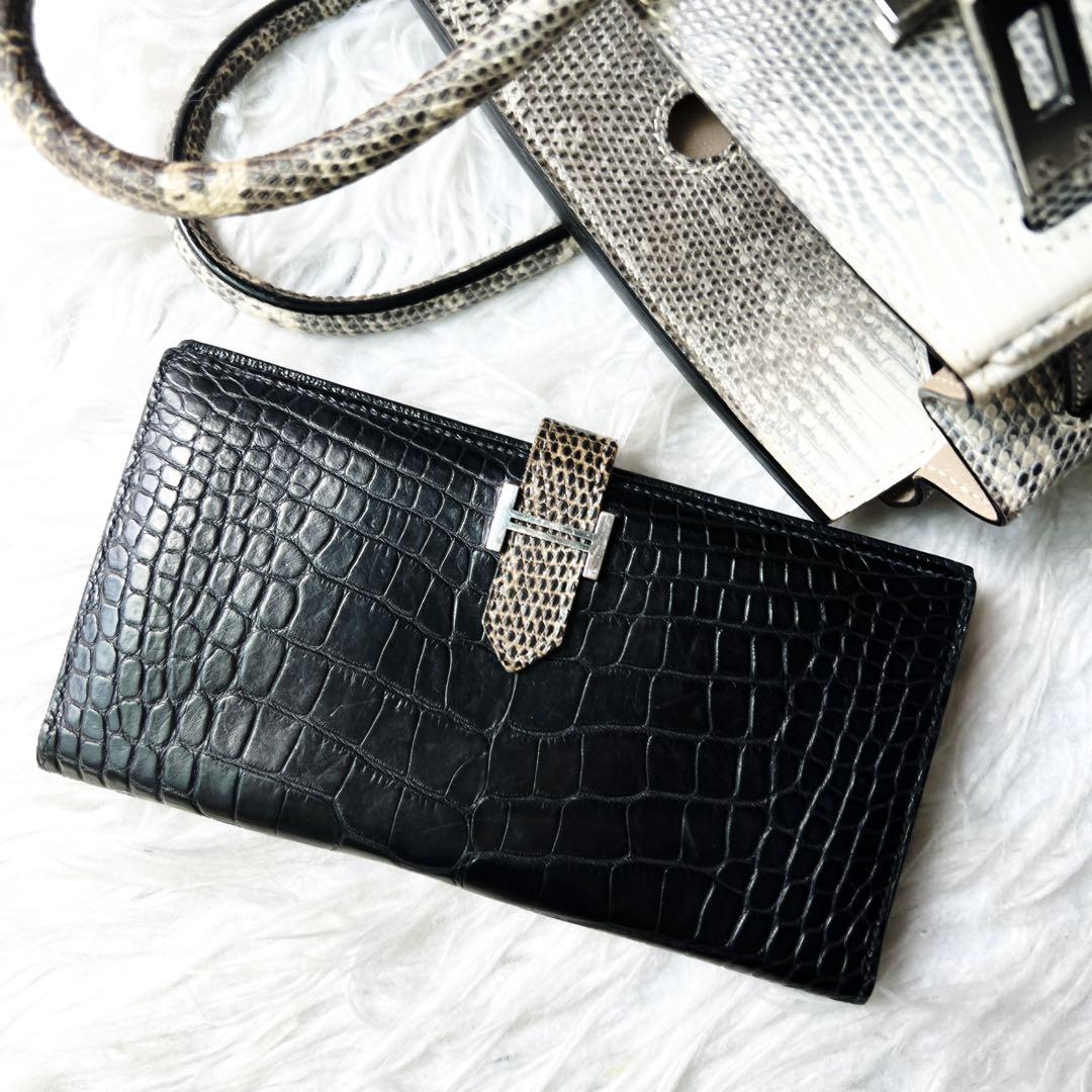 希少　HERMES エルメス　クロコダイル オンブレ　リザード　ロング　ベアン