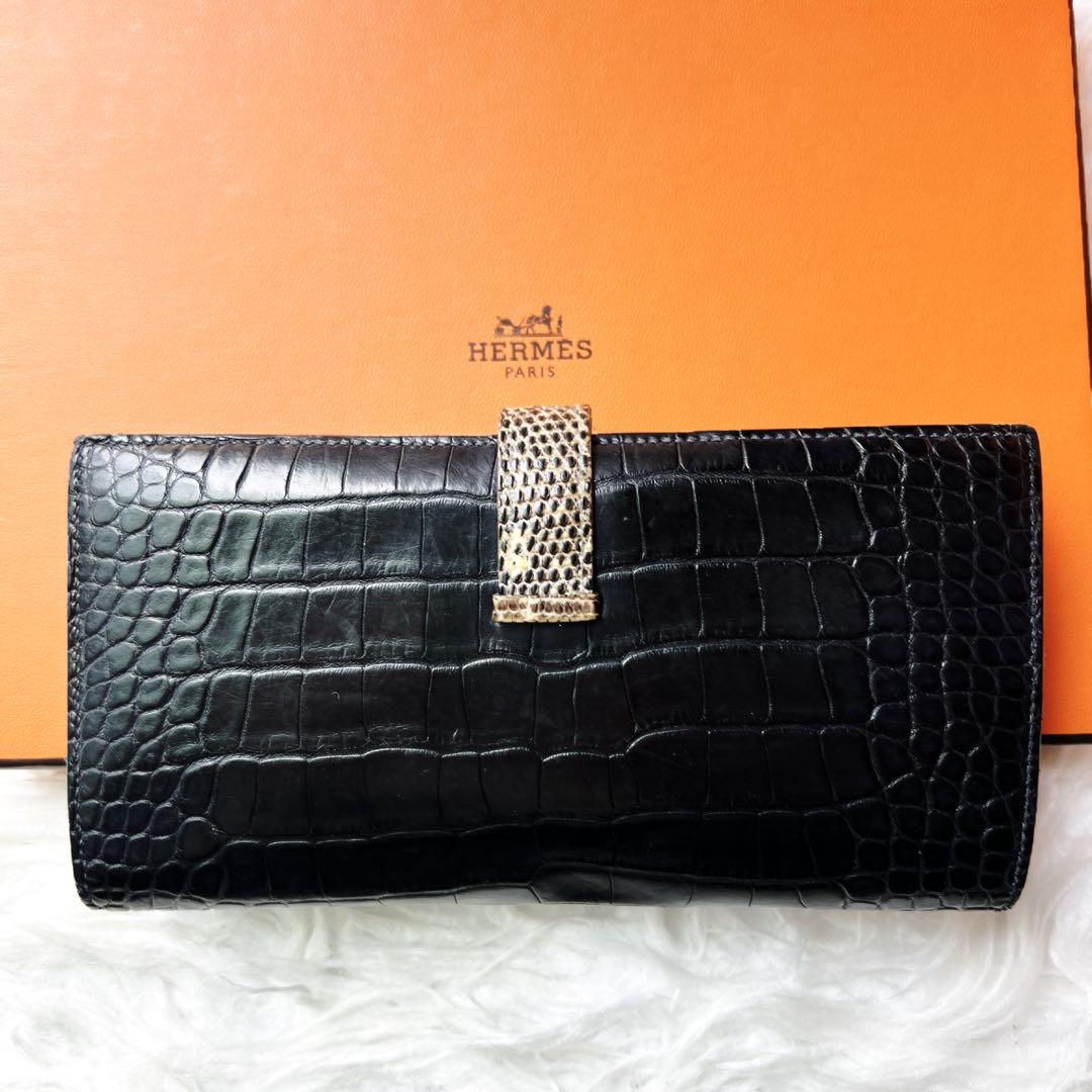 希少　HERMES エルメス　クロコダイル オンブレ　リザード　ロング　ベアン