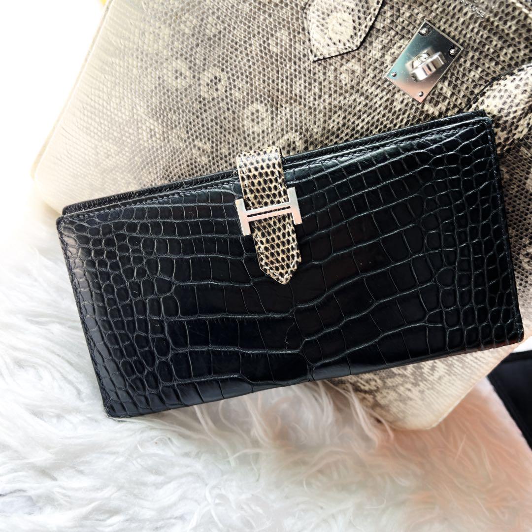 希少 HERMES エルメス クロコダイル オンブレ リザード ロング