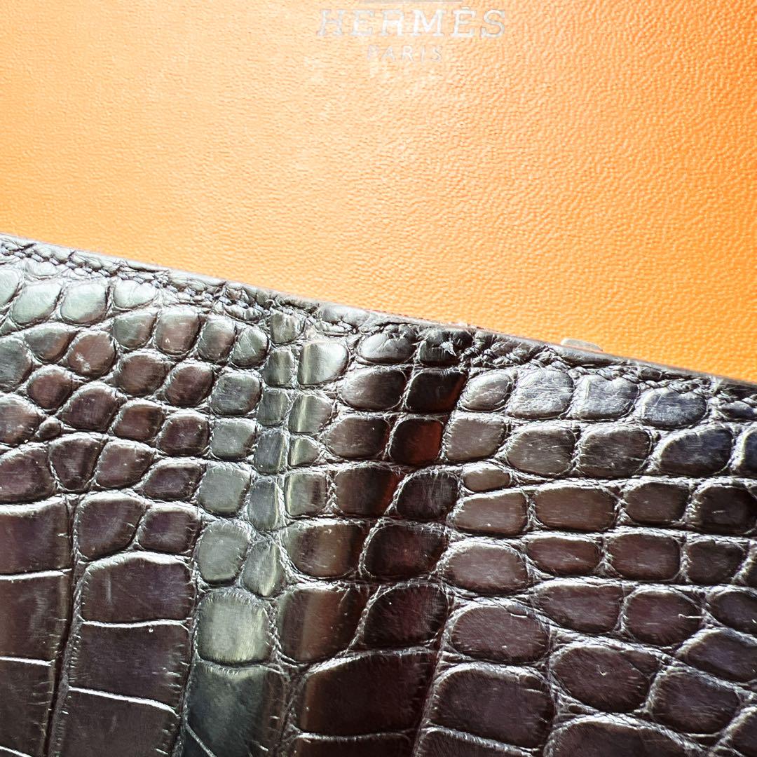 希少　HERMES エルメス　クロコダイル オンブレ　リザード　ロング　ベアン