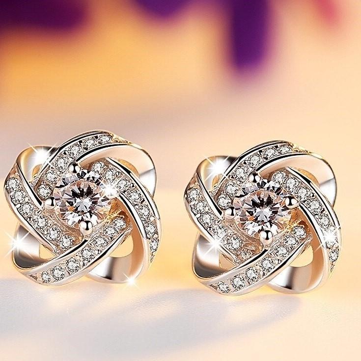 シルバー925 クローバー 花 Cz ネックレス ピアス セット #C247-2 シルバー925 クローバー 花 Cz ネックレス ピアス セット #C247-2