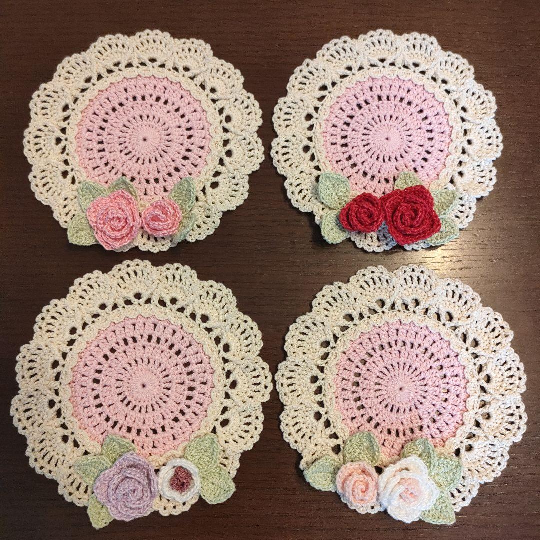 なつきち✿　ハンドメイド　レース編み　お花のコースター(10枚)