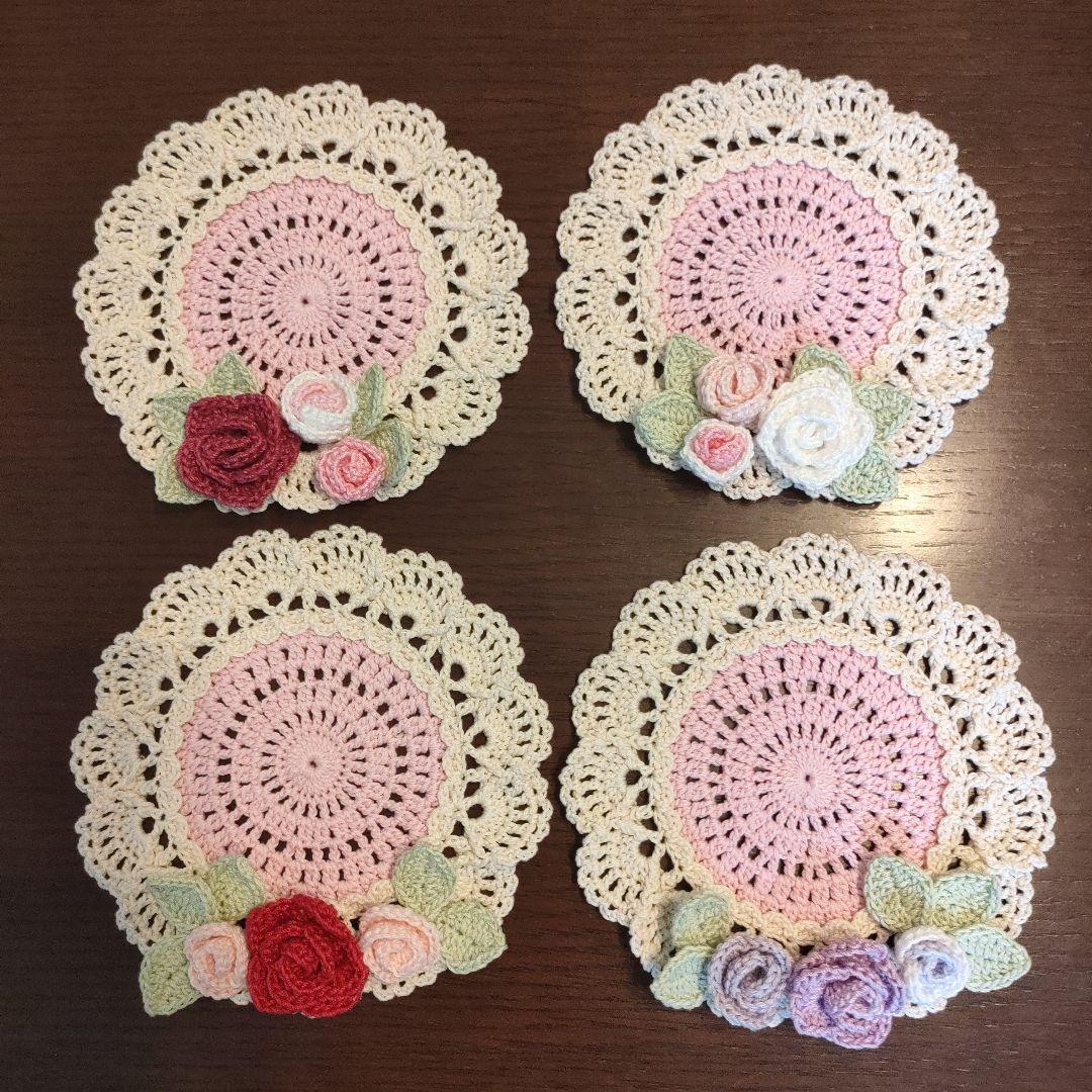 なつきち✿　ハンドメイド　レース編み　お花のコースター(10枚)