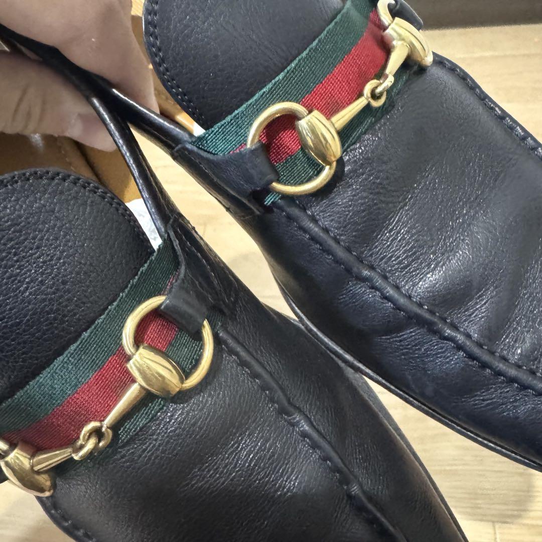 GUCCI ホースビットローファー シェリーライン 40EJ ブラック Gucci 黒 レザー ローファー ホースビット シェリーライン