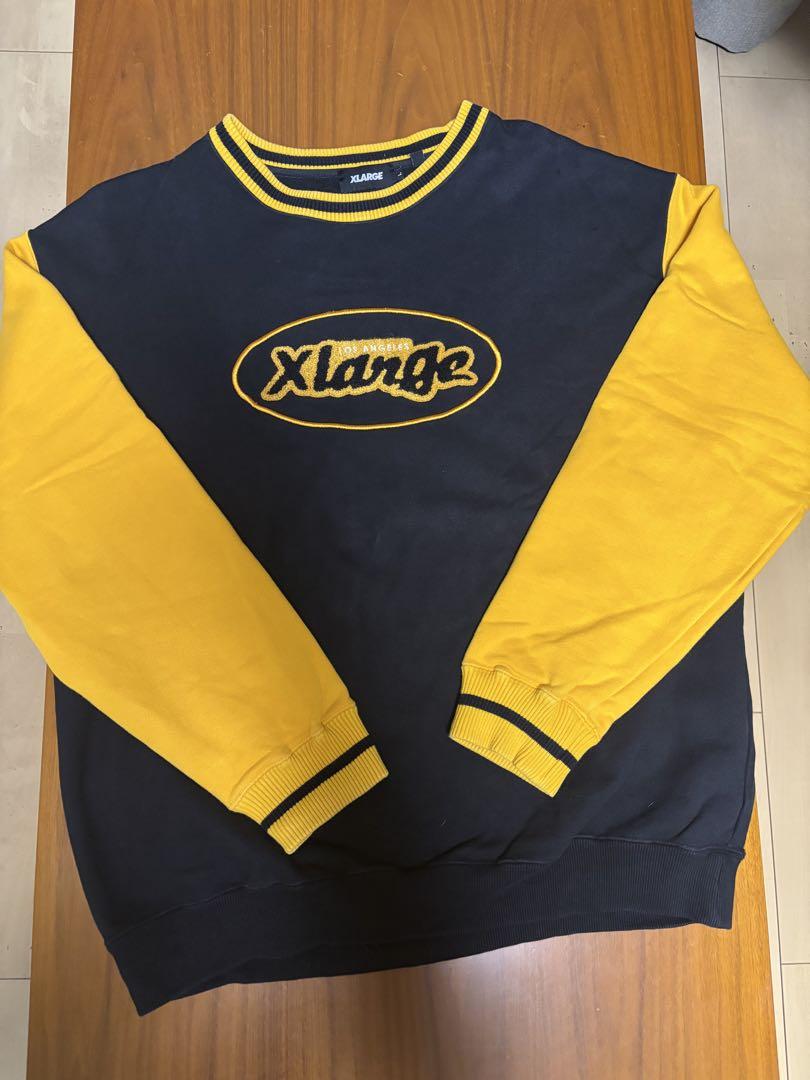 XLARGE ロゴ刺繍 クルーネック トレーナー L ブラック/イエロー XLARGE (エクストララージ) ロゴ刺繍 クルーネック トレーナー
