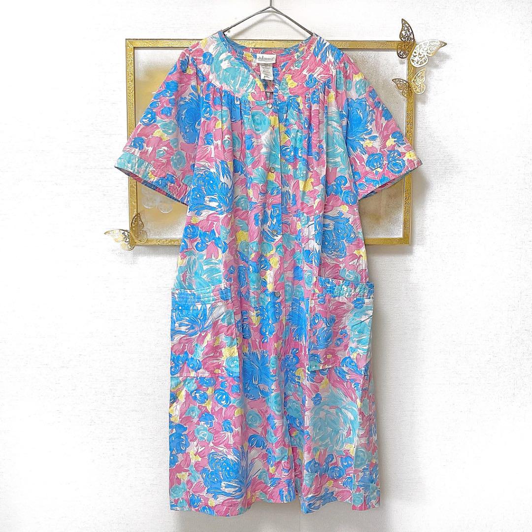ふるさと納税 古着 美品 ヴィンテージ 総柄 花柄 Iライン ロング 最大50%OFF 古着 ドレス ワンピース ロング 紫 パープル 総柄 花柄 70s ビンテージ ロングワンピース