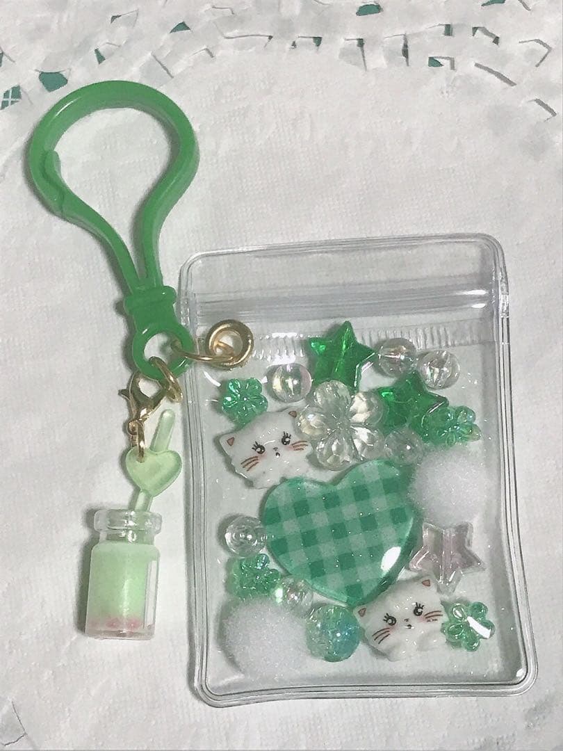 キャンディーバッグキーホルダー ねこ グリーン系