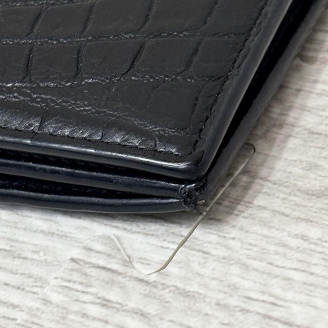 美品SAINT LAURENT サンローラン 二つ折り長財クロコダイルレザー 黒