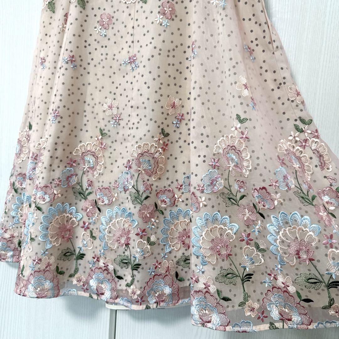 TOCCA 花柄 刺繍 ワンピース Aライン フレア ピンク フレンチ