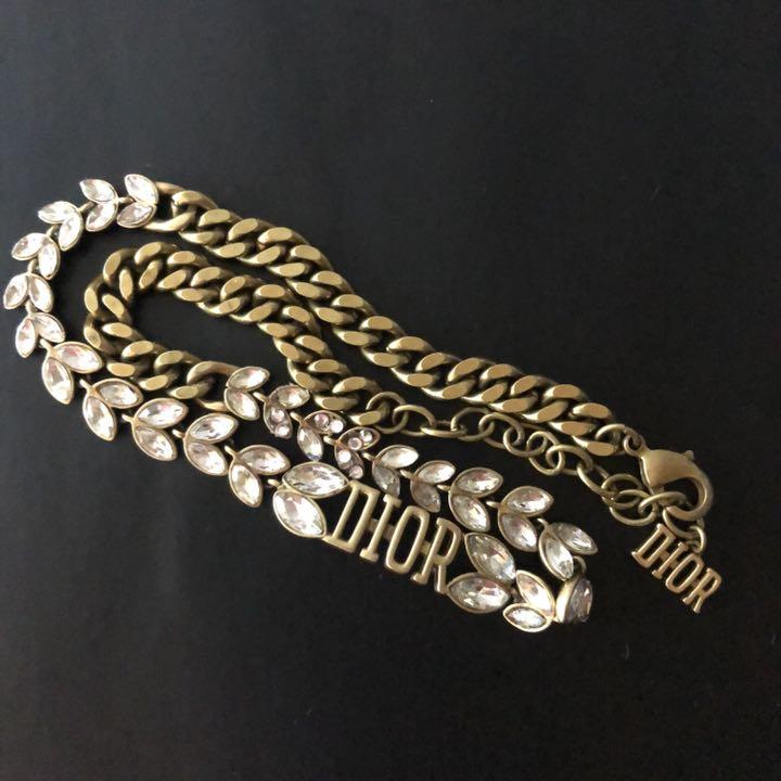 正規品 DIOR チョーカー 大人可愛いリーフ ストーン 刻印