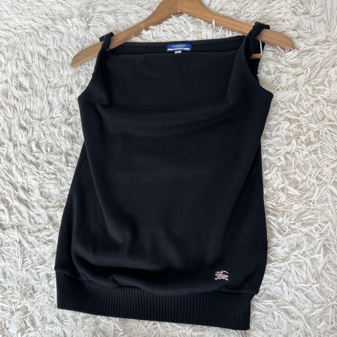 BURBERRY BLUELABEL ノーカラーコート　黒　36 S ウールコート 裏地チェック アウター 36 アイボリー FNF13-734