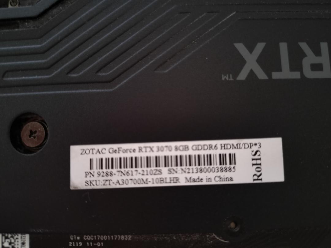 ZOTAC GeForse RTX3070 8GB GDDR6 本体のみ