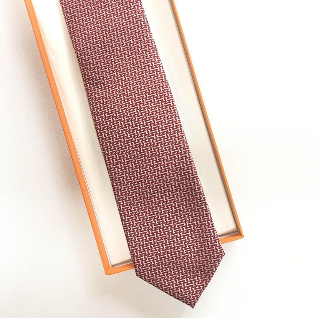 美品 エルメス HERMES ネクタイ シルク H織りタイ ファソネH H柄