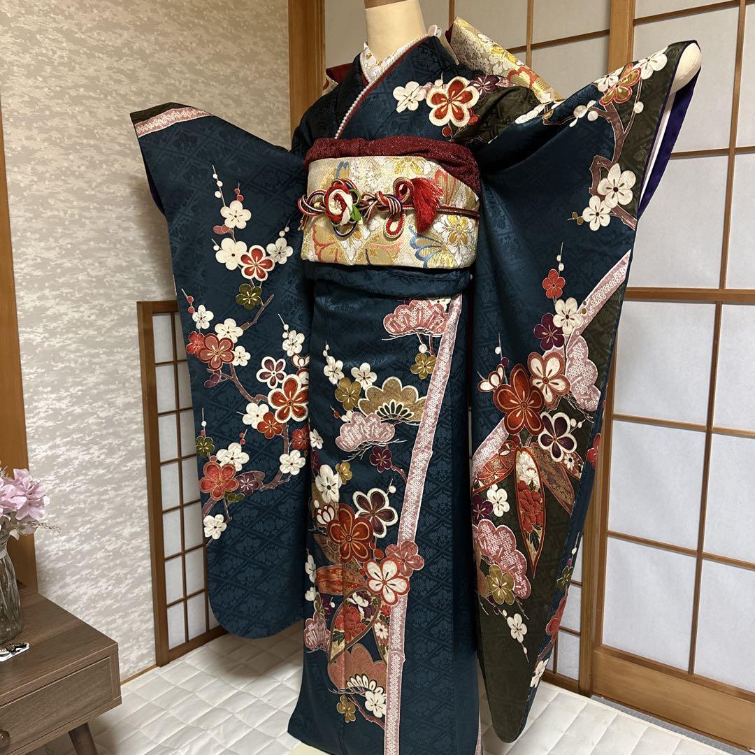 美品！総絞り＊アールデコ＊青紫＊高級＊振袖＊着用少ない状態