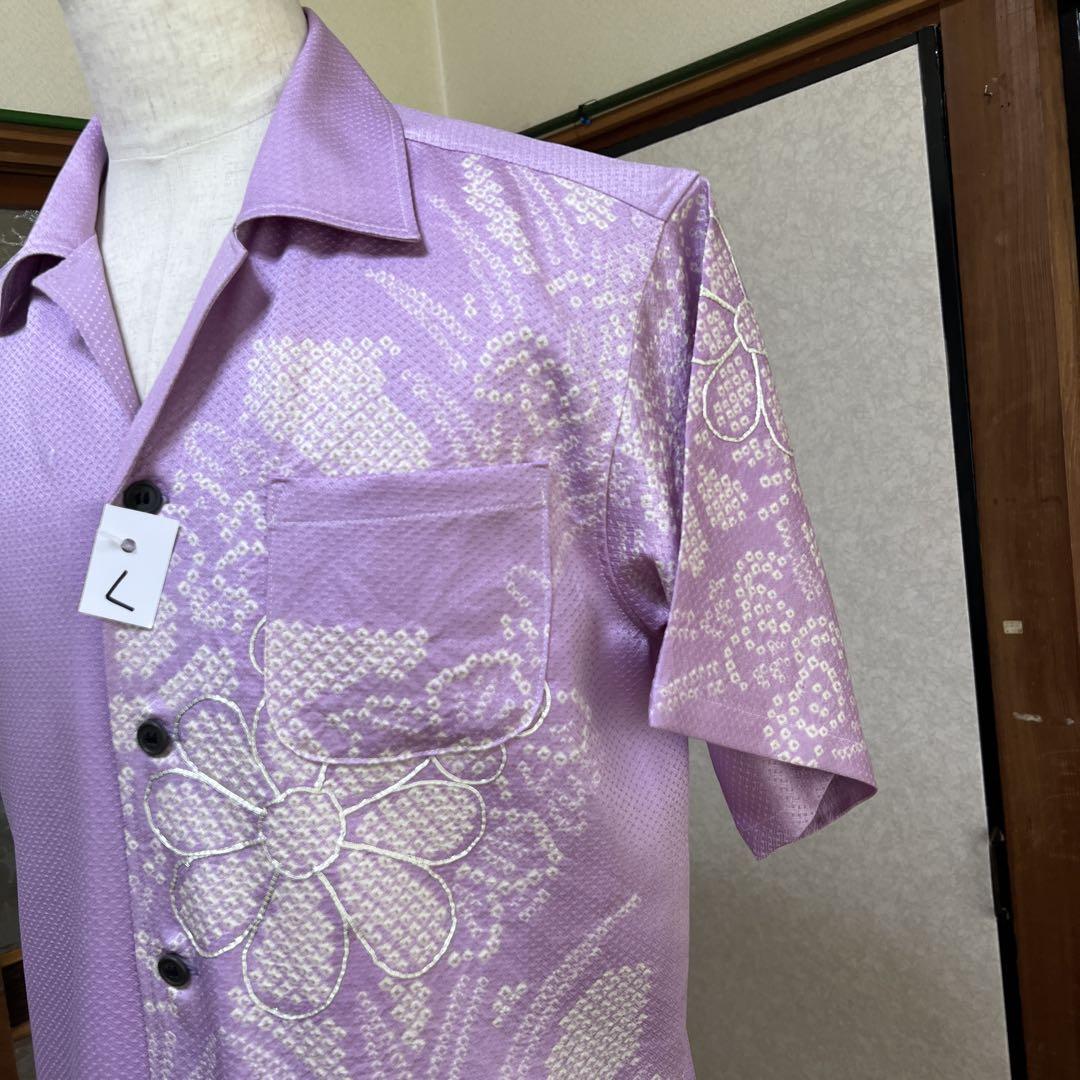 ラベンダー 花柄 アロハシャツ L寸！ トップス