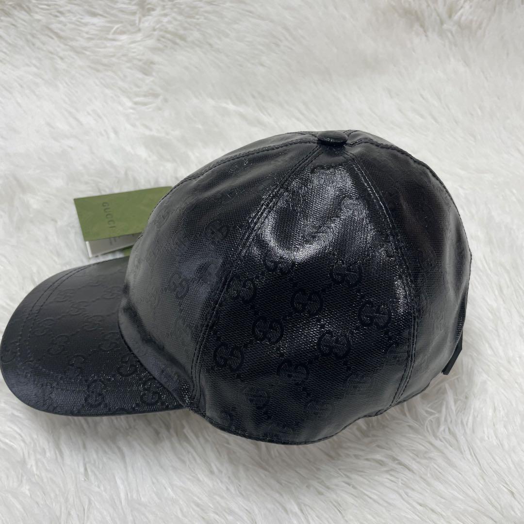 【美品】タグ付 GUCCI GG クリスタル レザー 光沢  キャップ