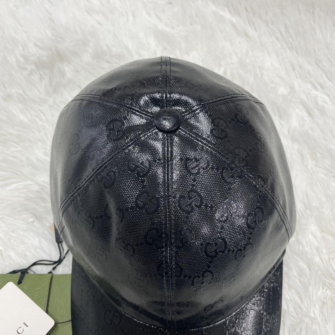 【美品】タグ付 GUCCI GG クリスタル レザー 光沢  キャップ
