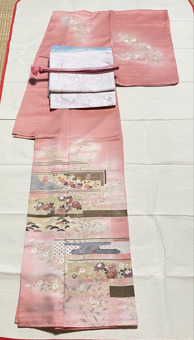 訪問着フルセット　正絹　ピンク　花柄　ぼかし　地紋　金彩 15,246円