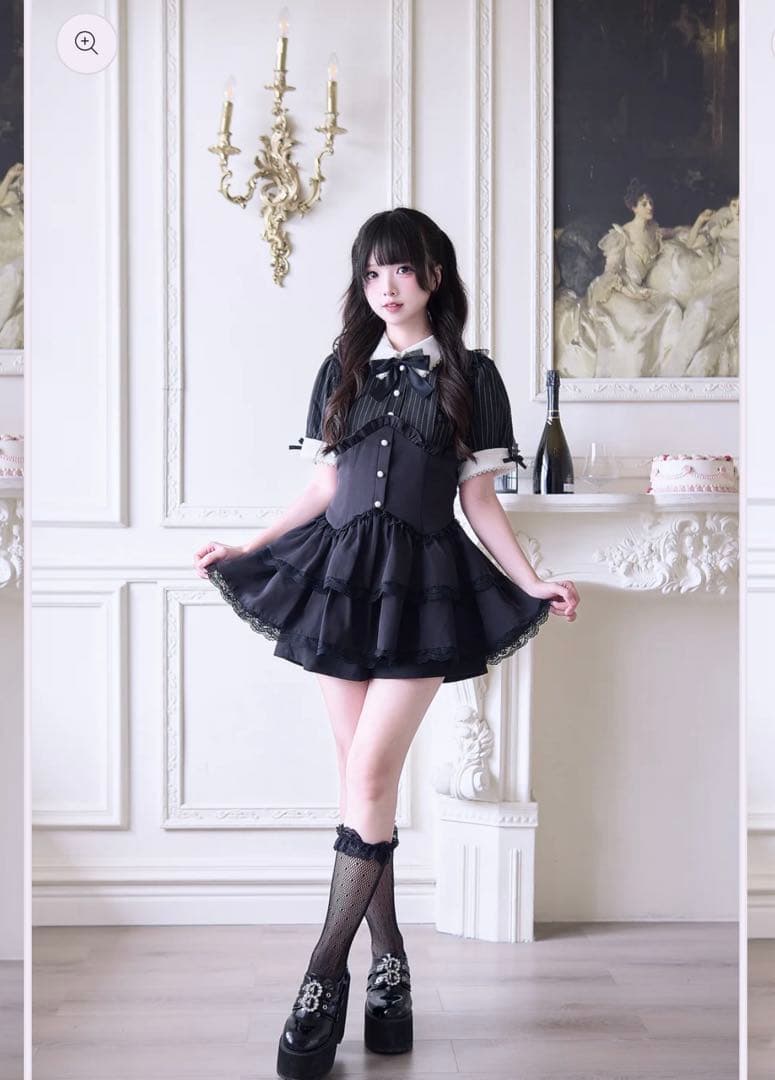 nogenki プチ貴族風黒半袖ミニワンピースM DECORATOM_COM_BR