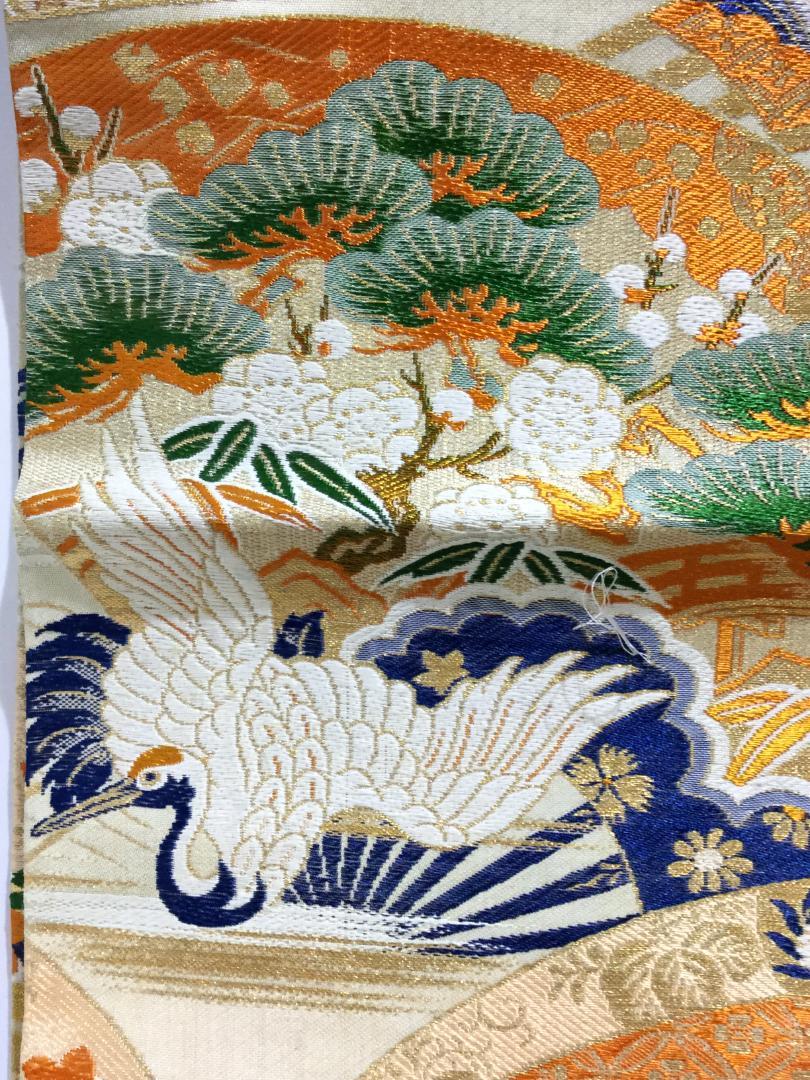 品質保証定番 SG74 刺繍 松竹梅文 花菱亀甲 御所車 CrU73-m31843173021 錦織 名古屋帯 正絹 金糸 お得国産