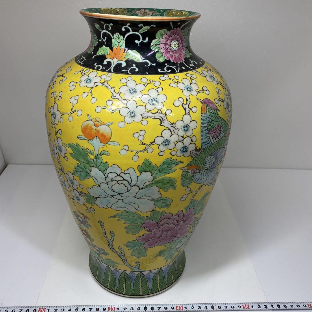 中国美術　粉彩　雉の図　壷　高さ39.5㎝　タサコサ　東な7-0304①