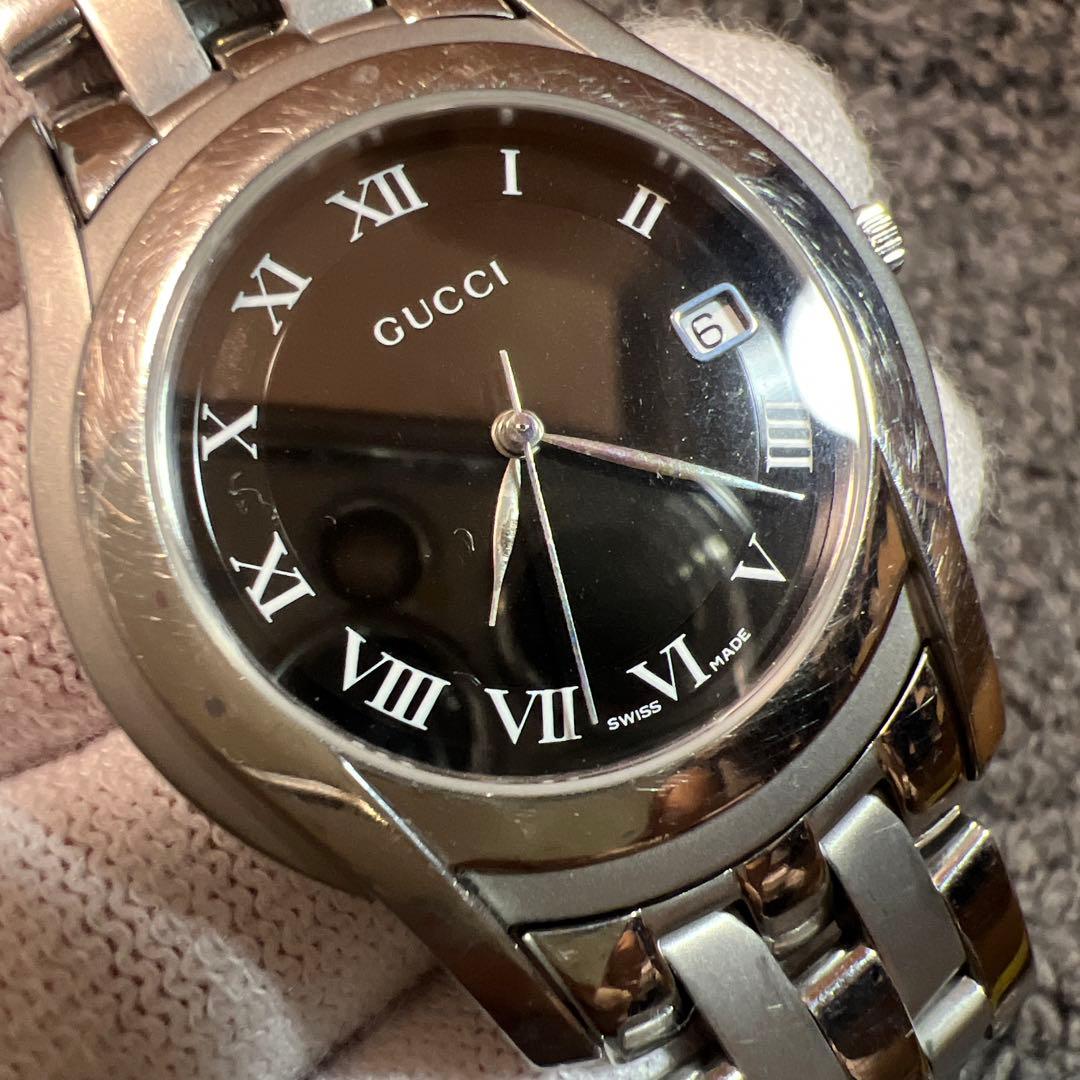 D073 GUCCI 時計 5500M 稼動品 9月6日新しい電池の交換