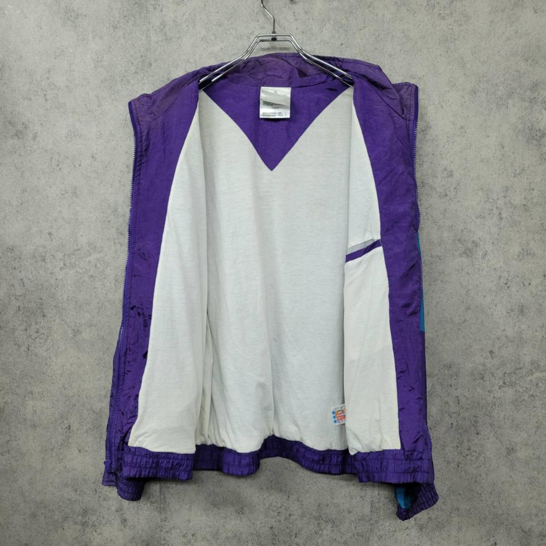 古着 90s アディダス 刺繍ロゴ ナイロンジャケット マルチパープル L