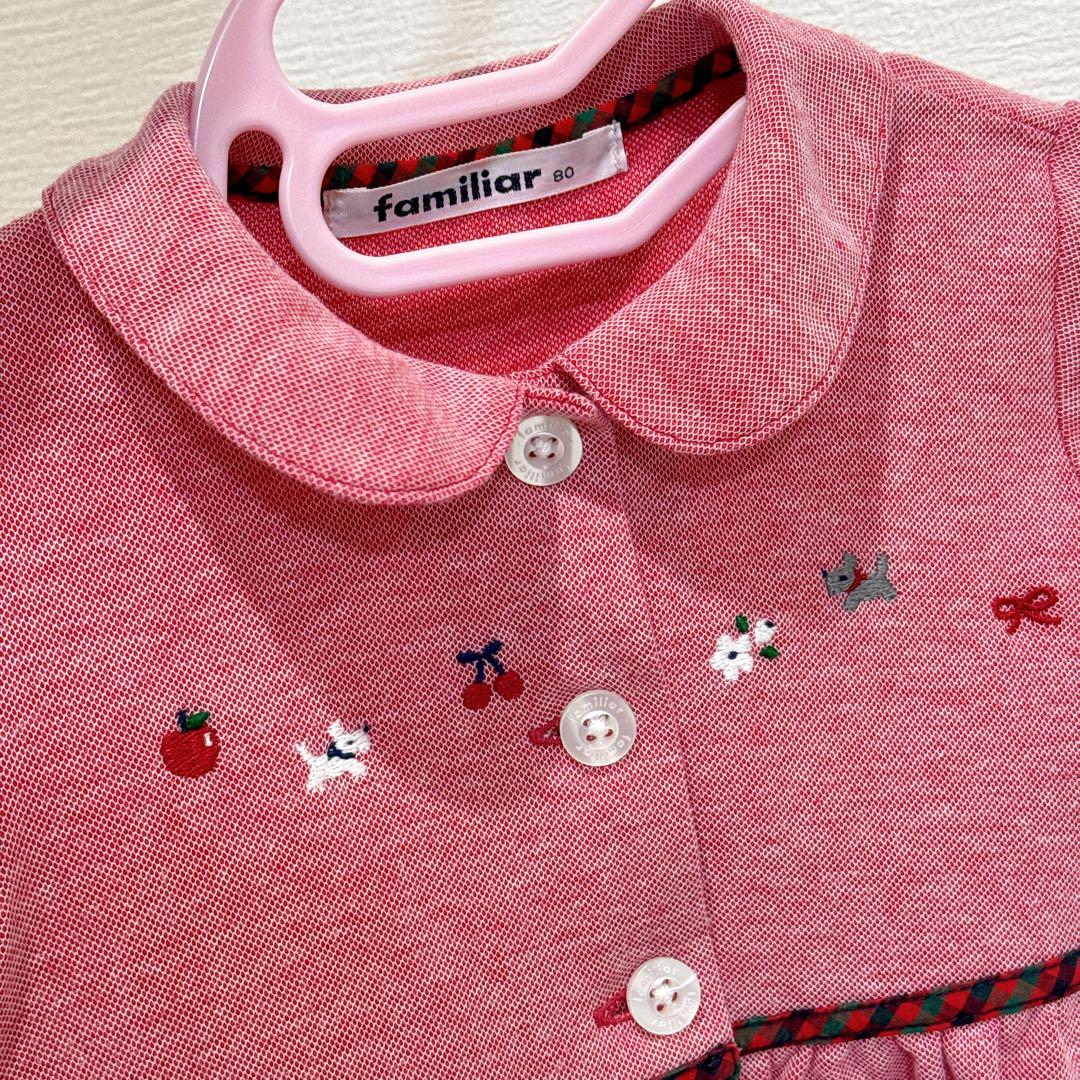 【超美品】familiar鹿の子素材刺繍ワンピース80