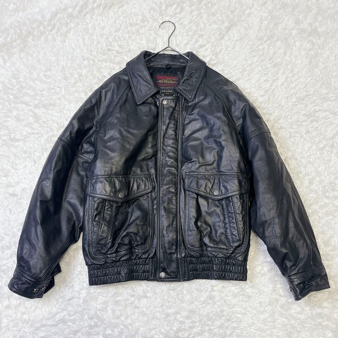 個性派古着 革ジャン 牛革 黒 L レザージャケット ボンバージャケットL・VINTAGE