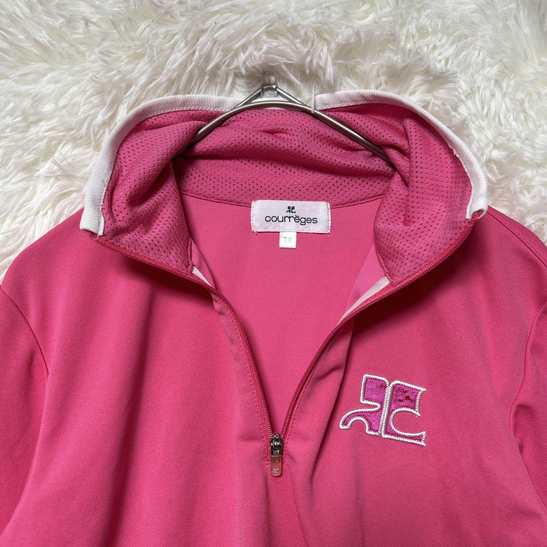 Courreges ✨美品✨ ハーフジップ 長袖 トップス ロゴ ワッペン 38 GU公式 | ワッフルハーフジッププルオーバー(長袖)RS+E