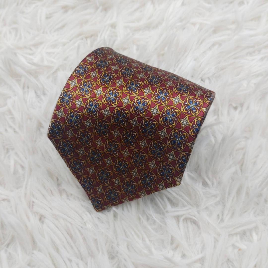 イヴサンローラン 高級シルクネクタイ 総柄 チョコレート